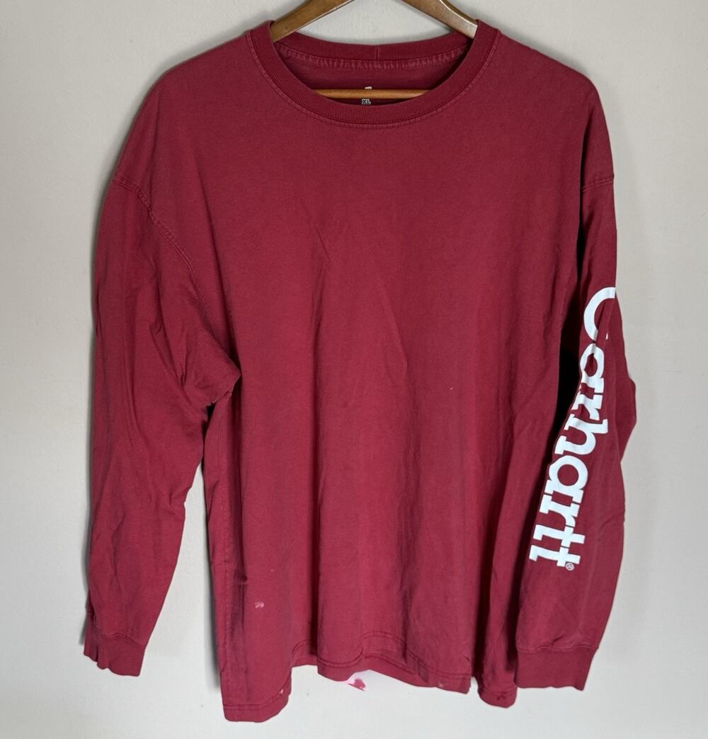 VINTAGE 90s Carhartt Shirt Mens XL Red Spellout Long Sleeve Tee Workwear Y2K